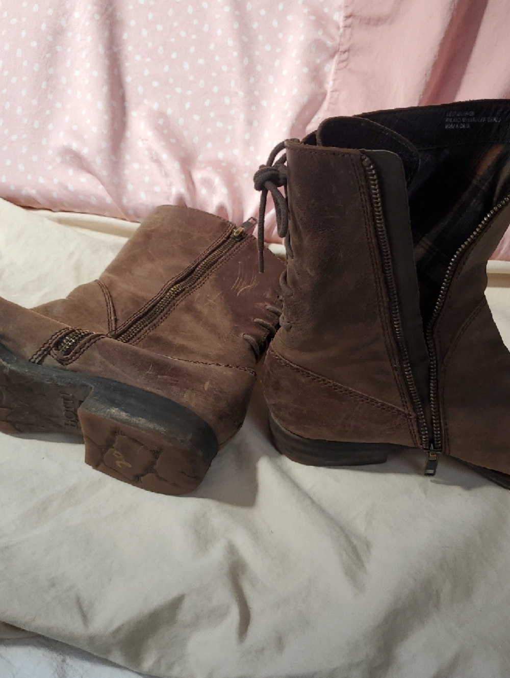 Womens 8 Born Brown Lace-Up Side-Zip Leather Boots - Picture 5 of 14